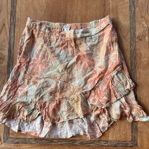 Roxy Asymmetrical Floral Skirt - Orange and Cream M